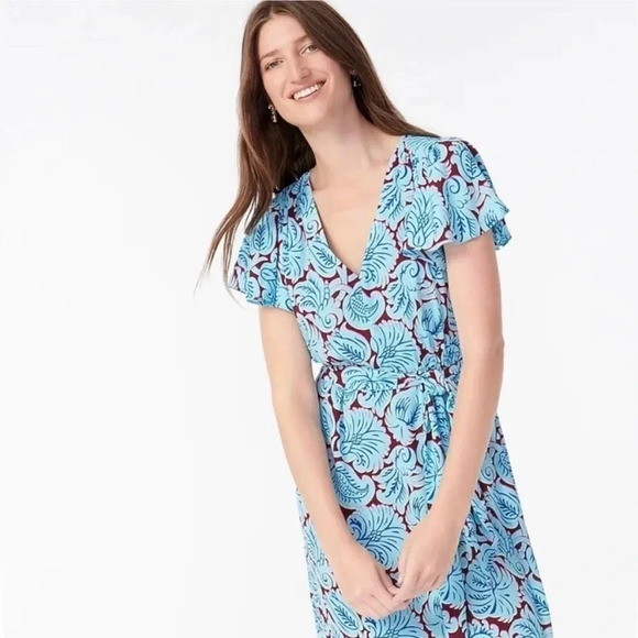 NWT J.Crew Aqua Paisley Flutter Hem Dress - Picture 2 of 6